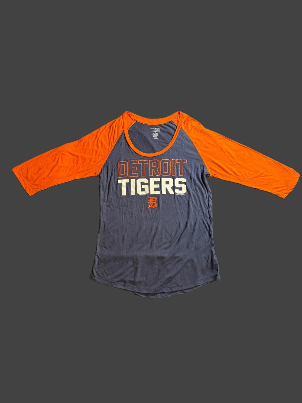 Detroit Tigers Women's Navy and Orange Raglan Long Sleeve Tee